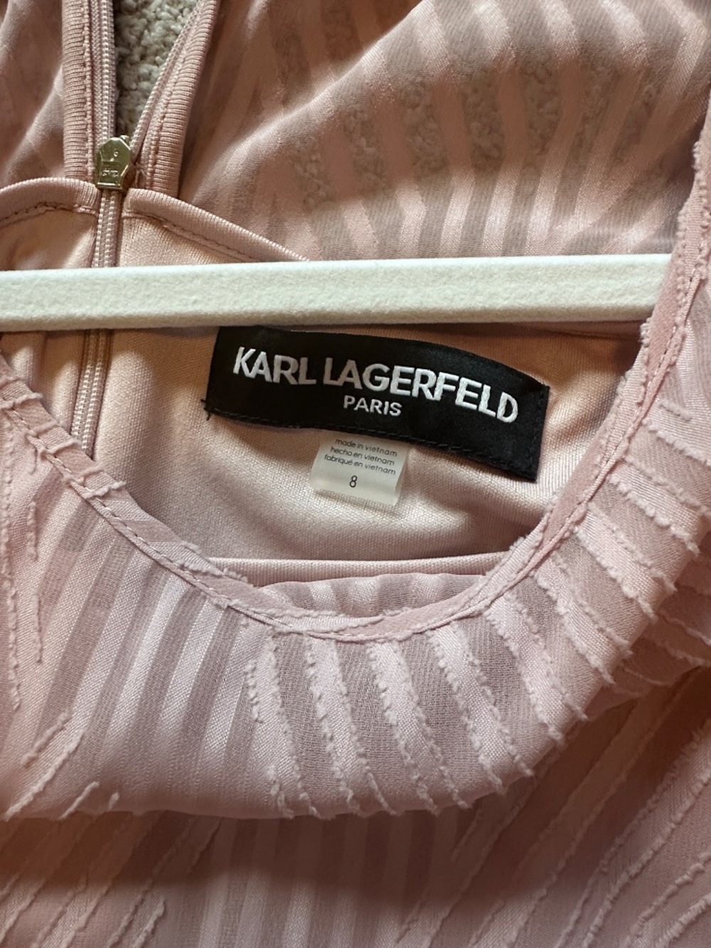 Karl Lagerfeld Paris Pink Ruffle Dress Size 8 | Chiffon Tie Waist Feminine Weddi - Picture 6 of 6